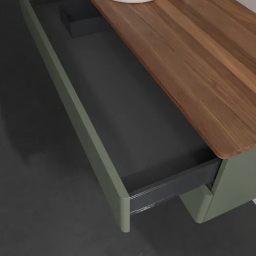 Bild von VILLEROY BOCH Antao Waschbeckenunterschrank, 2 Auszüge, 1200 x 360 x 500 mm, Front ohne Struktur, Leaf Green Matt Lacquer / Warm Walnut #K22052HL