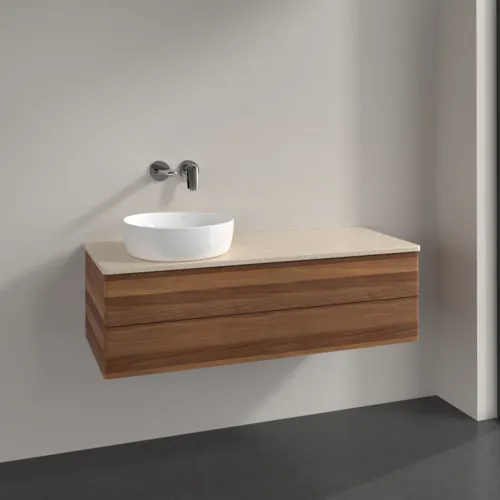 Bild von VILLEROY BOCH Antao Waschbeckenunterschrank, 2 Auszüge, 1200 x 360 x 500 mm, Front ohne Struktur, Warm Walnut / Botticino #K22013HM