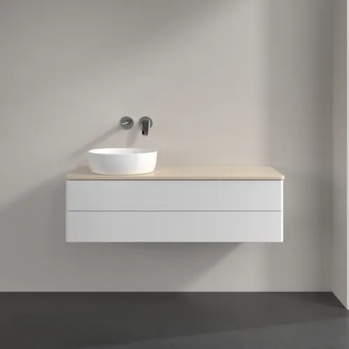 Bild von VILLEROY BOCH Antao Waschbeckenunterschrank, 2 Auszüge, 1200 x 360 x 500 mm, Front ohne Struktur, Glossy White Lacquer / Botticino #K22013GF