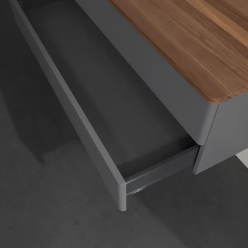 Bild von VILLEROY BOCH Antao Waschbeckenunterschrank, 2 Auszüge, 1200 x 360 x 500 mm, Front ohne Struktur, Anthracite Matt Lacquer / Warm Walnut #K22052GK