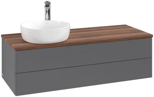 Bild von VILLEROY BOCH Antao Waschbeckenunterschrank, 2 Auszüge, 1200 x 360 x 500 mm, Front ohne Struktur, Anthracite Matt Lacquer / Warm Walnut #K22052GK