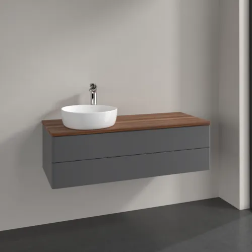 Bild von VILLEROY BOCH Antao Waschbeckenunterschrank, 2 Auszüge, 1200 x 360 x 500 mm, Front ohne Struktur, Anthracite Matt Lacquer / Warm Walnut #K22052GK