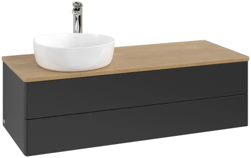 Bild von VILLEROY BOCH Antao Waschbeckenunterschrank, 2 Auszüge, 1200 x 360 x 500 mm, Front ohne Struktur, Black Matt Lacquer / Honey Oak #K22051PD