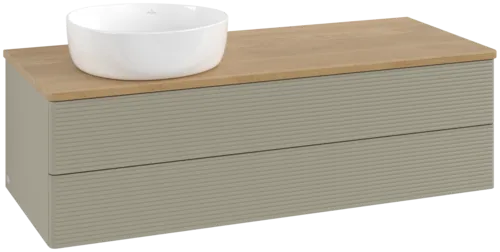 Bild von VILLEROY BOCH Antao Waschbeckenunterschrank, 2 Auszüge, 1200 x 360 x 500 mm, Front mit Struktur, Stone Grey Matt Lacquer / Honey Oak #K22111HK
