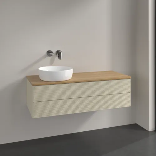Bild von VILLEROY BOCH Antao Waschbeckenunterschrank, 2 Auszüge, 1200 x 360 x 500 mm, Front mit Struktur, Silk Grey Matt Lacquer / Honey Oak #K22111HJ