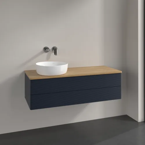 Bild von VILLEROY BOCH Antao Waschbeckenunterschrank, 2 Auszüge, 1200 x 360 x 500 mm, Front mit Struktur, Midnight Blue Matt Lacquer / Honey Oak #K22111HG