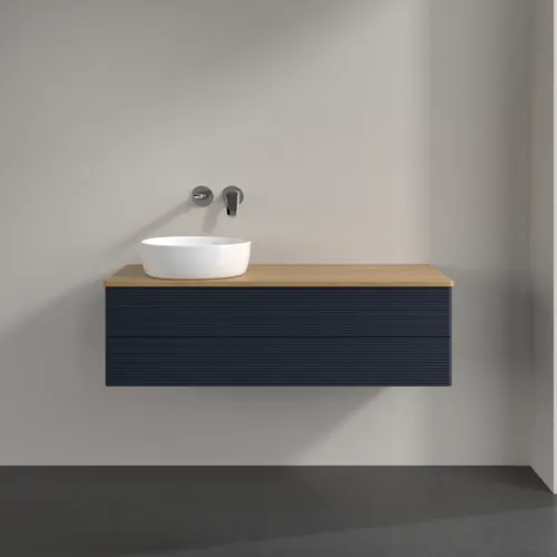Bild von VILLEROY BOCH Antao Waschbeckenunterschrank, 2 Auszüge, 1200 x 360 x 500 mm, Front mit Struktur, Midnight Blue Matt Lacquer / Honey Oak #K22111HG