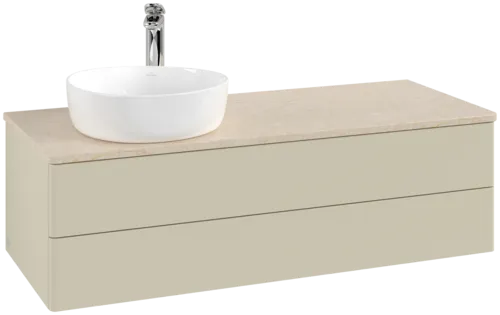 Bild von VILLEROY BOCH Antao Waschbeckenunterschrank, 2 Auszüge, 1200 x 360 x 500 mm, Front ohne Struktur, Silk Grey Matt Lacquer / Botticino #K22053HJ