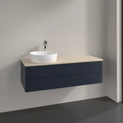 Bild von VILLEROY BOCH Antao Waschbeckenunterschrank, 2 Auszüge, 1200 x 360 x 500 mm, Front ohne Struktur, Midnight Blue Matt Lacquer / Botticino #K22053HG