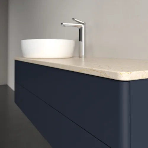Bild von VILLEROY BOCH Antao Waschbeckenunterschrank, 2 Auszüge, 1200 x 360 x 500 mm, Front ohne Struktur, Midnight Blue Matt Lacquer / Botticino #K22053HG