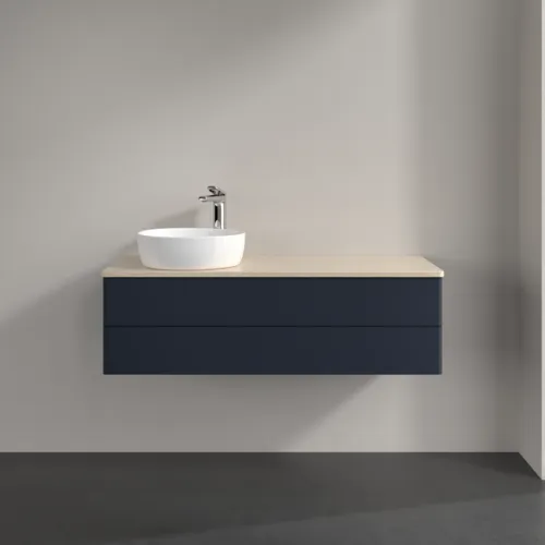 Bild von VILLEROY BOCH Antao Waschbeckenunterschrank, 2 Auszüge, 1200 x 360 x 500 mm, Front ohne Struktur, Midnight Blue Matt Lacquer / Botticino #K22053HG