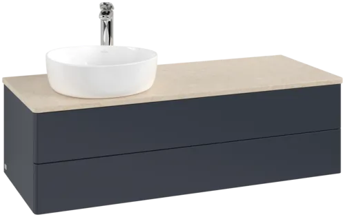 Bild von VILLEROY BOCH Antao Waschbeckenunterschrank, 2 Auszüge, 1200 x 360 x 500 mm, Front ohne Struktur, Midnight Blue Matt Lacquer / Botticino #K22053HG