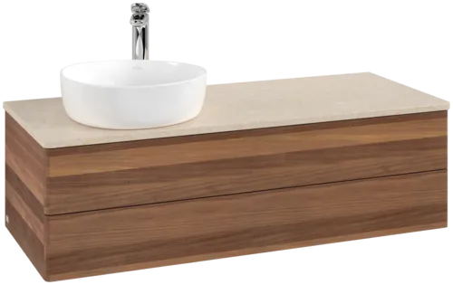 Bild von VILLEROY BOCH Antao Waschbeckenunterschrank, 2 Auszüge, 1200 x 360 x 500 mm, Front ohne Struktur, Warm Walnut / Botticino #K22053HM