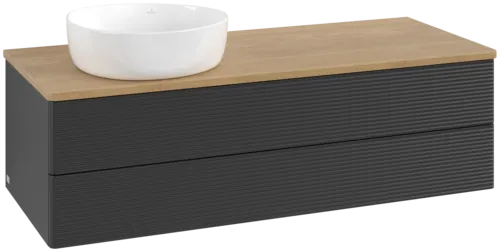 Bild von VILLEROY BOCH Antao Waschbeckenunterschrank, 2 Auszüge, 1200 x 360 x 500 mm, Front mit Struktur, Black Matt Lacquer / Honey Oak #K22111PD