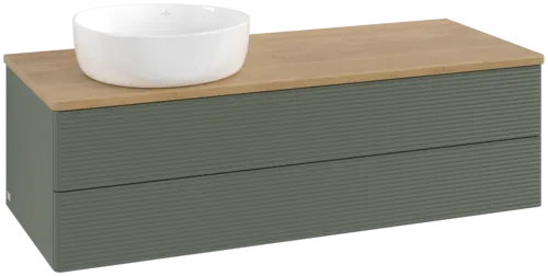 Bild von VILLEROY BOCH Antao Waschbeckenunterschrank, 2 Auszüge, 1200 x 360 x 500 mm, Front mit Struktur, Leaf Green Matt Lacquer / Honey Oak #K22111HL