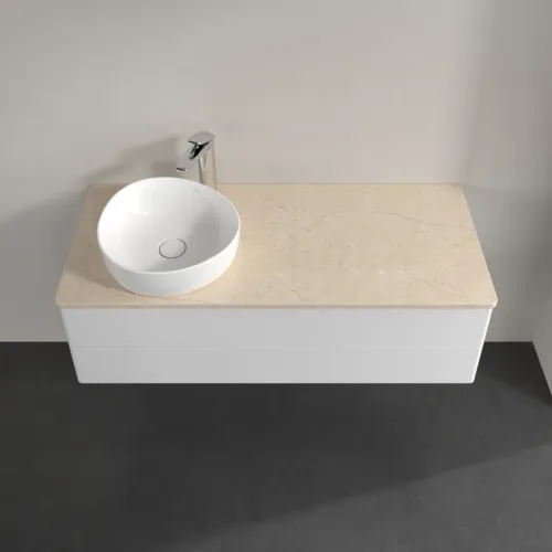 Bild von VILLEROY BOCH Antao Waschbeckenunterschrank, 2 Auszüge, 1200 x 360 x 500 mm, Front ohne Struktur, Glossy White Lacquer / Botticino #K22053GF