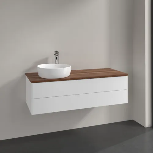 Bild von VILLEROY BOCH Antao Waschbeckenunterschrank, 2 Auszüge, 1200 x 360 x 500 mm, Front ohne Struktur, White Matt Lacquer / Warm Walnut #K22052MT