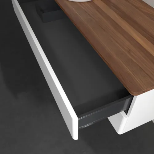 Bild von VILLEROY BOCH Antao Waschbeckenunterschrank, 2 Auszüge, 1200 x 360 x 500 mm, Front ohne Struktur, White Matt Lacquer / Warm Walnut #K22052MT