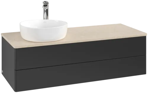 Bild von VILLEROY BOCH Antao Waschbeckenunterschrank, 2 Auszüge, 1200 x 360 x 500 mm, Front ohne Struktur, Black Matt Lacquer / Botticino #K22053PD