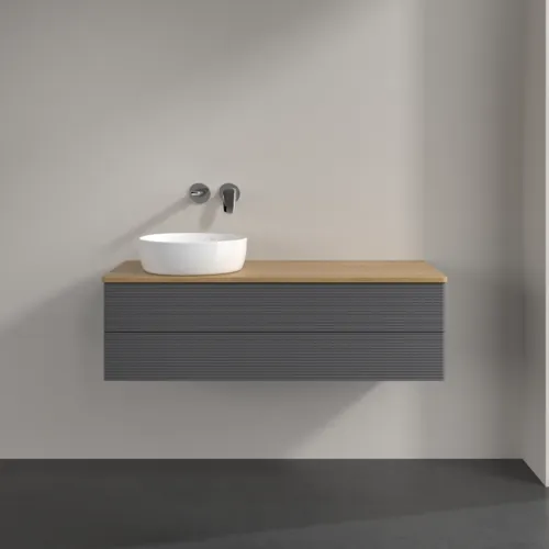 Bild von VILLEROY BOCH Antao Waschbeckenunterschrank, 2 Auszüge, 1200 x 360 x 500 mm, Front mit Struktur, Anthracite Matt Lacquer / Honey Oak #K22111GK