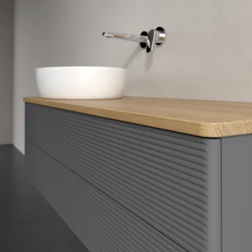 Bild von VILLEROY BOCH Antao Waschbeckenunterschrank, 2 Auszüge, 1200 x 360 x 500 mm, Front mit Struktur, Anthracite Matt Lacquer / Honey Oak #K22111GK
