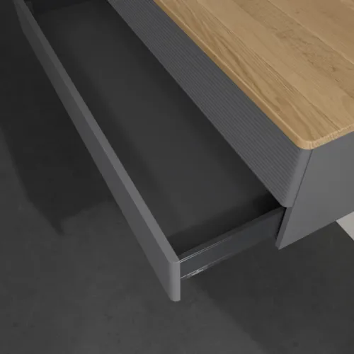 Bild von VILLEROY BOCH Antao Waschbeckenunterschrank, 2 Auszüge, 1200 x 360 x 500 mm, Front mit Struktur, Anthracite Matt Lacquer / Honey Oak #K22111GK