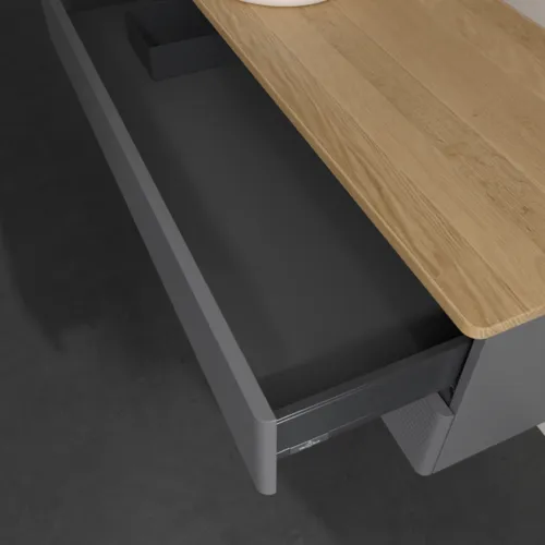 Bild von VILLEROY BOCH Antao Waschbeckenunterschrank, 2 Auszüge, 1200 x 360 x 500 mm, Front mit Struktur, Anthracite Matt Lacquer / Honey Oak #K22111GK