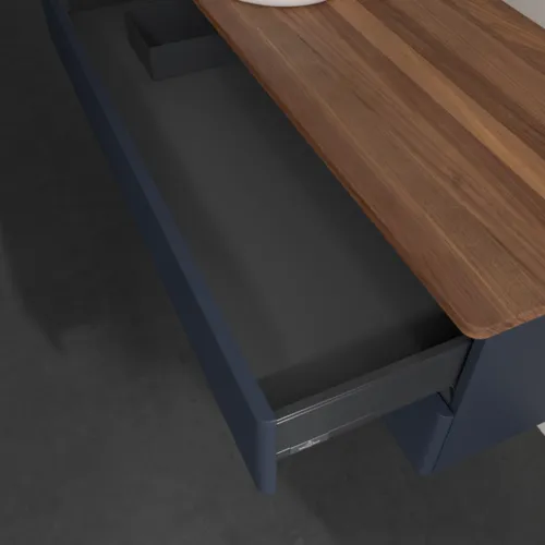 Bild von VILLEROY BOCH Antao Waschbeckenunterschrank, 2 Auszüge, 1200 x 360 x 500 mm, Front mit Struktur, Midnight Blue Matt Lacquer / Warm Walnut #K22112HG
