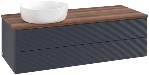 Bild von VILLEROY BOCH Antao Waschbeckenunterschrank, 2 Auszüge, 1200 x 360 x 500 mm, Front mit Struktur, Midnight Blue Matt Lacquer / Warm Walnut #K22112HG