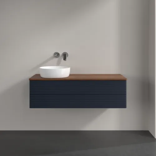 Bild von VILLEROY BOCH Antao Waschbeckenunterschrank, 2 Auszüge, 1200 x 360 x 500 mm, Front mit Struktur, Midnight Blue Matt Lacquer / Warm Walnut #K22112HG