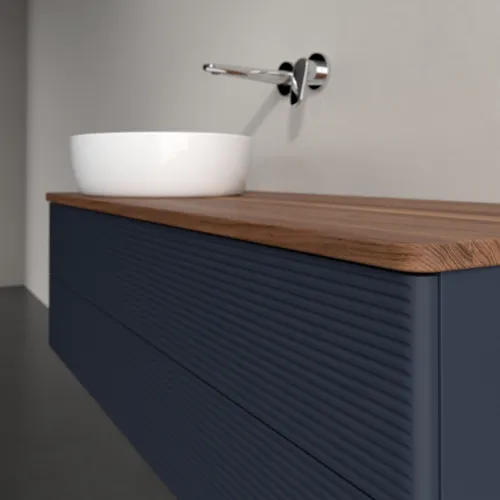Bild von VILLEROY BOCH Antao Waschbeckenunterschrank, 2 Auszüge, 1200 x 360 x 500 mm, Front mit Struktur, Midnight Blue Matt Lacquer / Warm Walnut #K22112HG