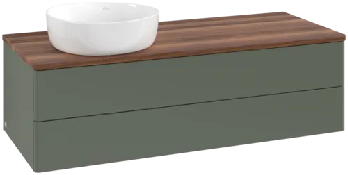Bild von VILLEROY BOCH Antao Waschbeckenunterschrank, 2 Auszüge, 1200 x 360 x 500 mm, Front ohne Struktur, Leaf Green Matt Lacquer / Warm Walnut #K22012HL