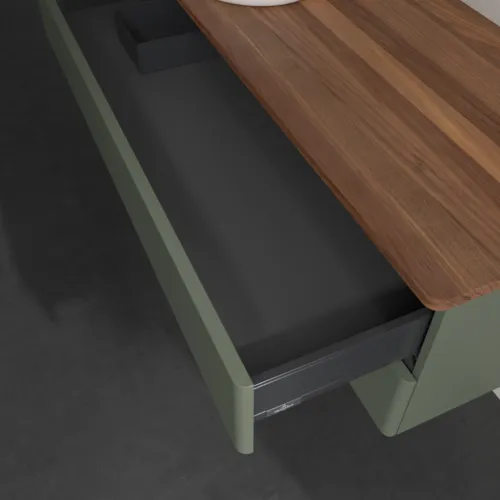 Bild von VILLEROY BOCH Antao Waschbeckenunterschrank, 2 Auszüge, 1200 x 360 x 500 mm, Front ohne Struktur, Leaf Green Matt Lacquer / Warm Walnut #K22012HL