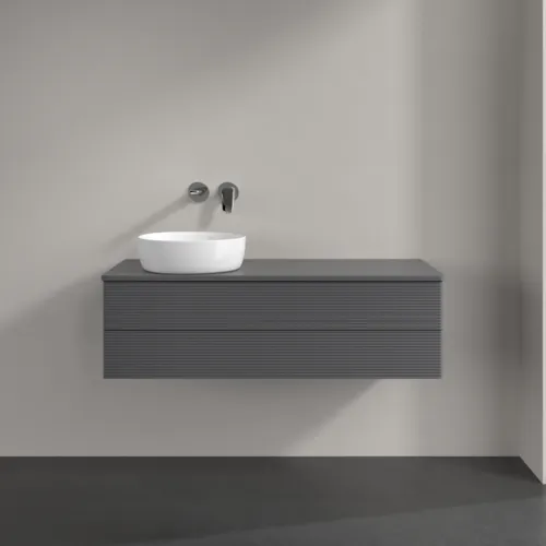 Bild von VILLEROY BOCH Antao Waschbeckenunterschrank, 2 Auszüge, 1200 x 360 x 500 mm, Front mit Struktur, Anthracite Matt Lacquer / Anthracite Matt Lacquer #K22110GK