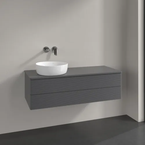 Bild von VILLEROY BOCH Antao Waschbeckenunterschrank, 2 Auszüge, 1200 x 360 x 500 mm, Front mit Struktur, Anthracite Matt Lacquer / Anthracite Matt Lacquer #K22110GK