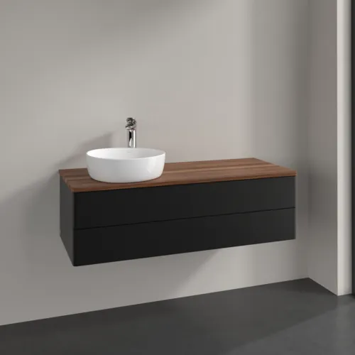 Bild von VILLEROY BOCH Antao Waschbeckenunterschrank, 2 Auszüge, 1200 x 360 x 500 mm, Front ohne Struktur, Black Matt Lacquer / Warm Walnut #K22052PD