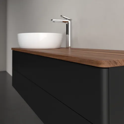 Bild von VILLEROY BOCH Antao Waschbeckenunterschrank, 2 Auszüge, 1200 x 360 x 500 mm, Front ohne Struktur, Black Matt Lacquer / Warm Walnut #K22052PD