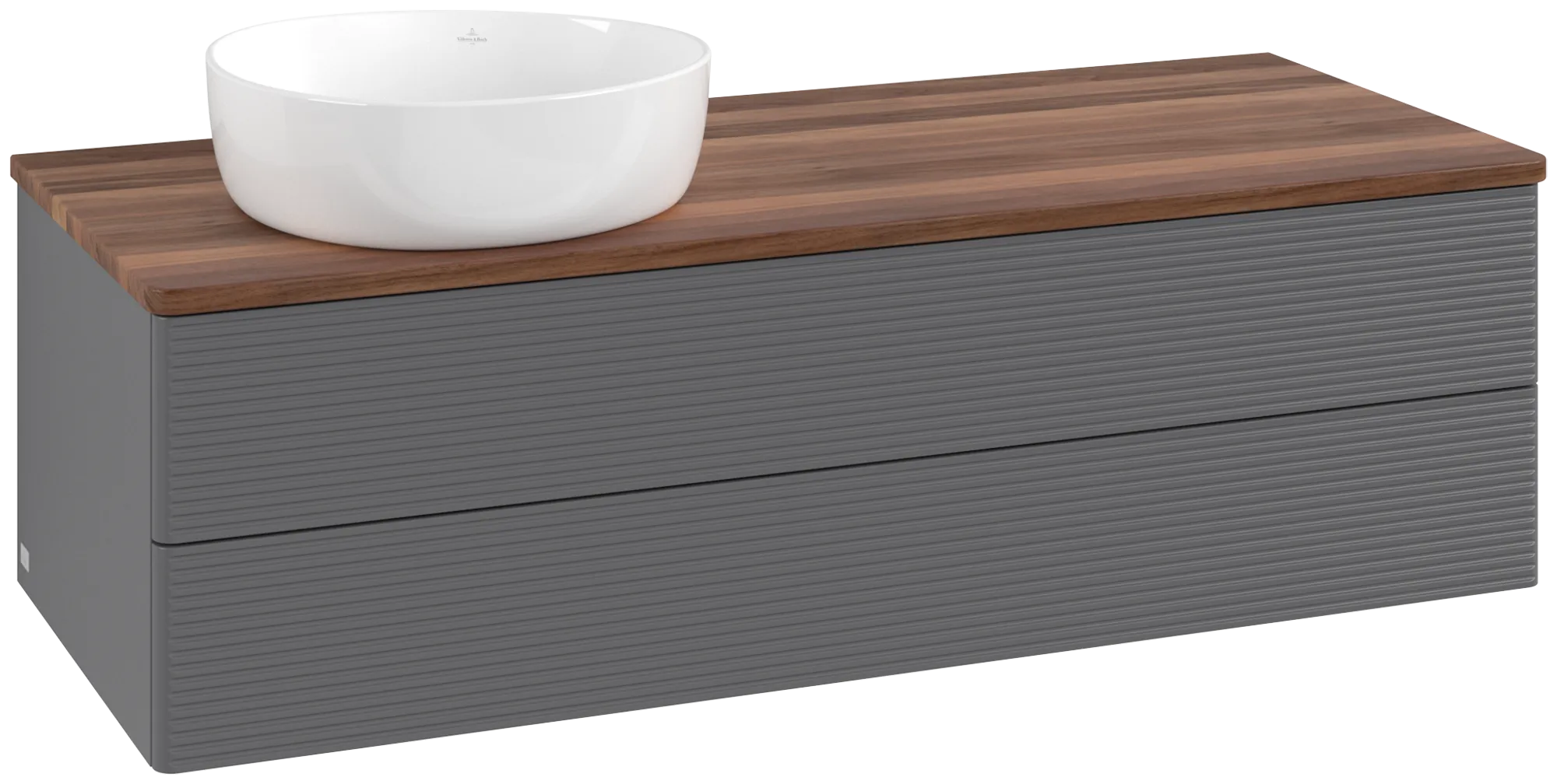 Bild von VILLEROY BOCH Antao Waschbeckenunterschrank, 2 Auszüge, 1200 x 360 x 500 mm, Front mit Struktur, Anthracite Matt Lacquer / Warm Walnut #K22112GK