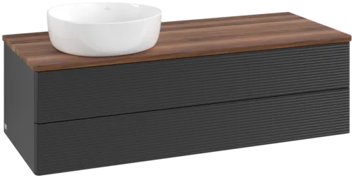 Bild von VILLEROY BOCH Antao Waschbeckenunterschrank, 2 Auszüge, 1200 x 360 x 500 mm, Front mit Struktur, Black Matt Lacquer / Warm Walnut #K22112PD