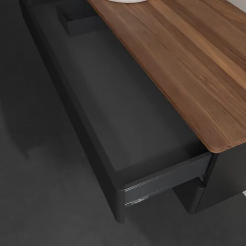 Bild von VILLEROY BOCH Antao Waschbeckenunterschrank, 2 Auszüge, 1200 x 360 x 500 mm, Front mit Struktur, Black Matt Lacquer / Warm Walnut #K22112PD