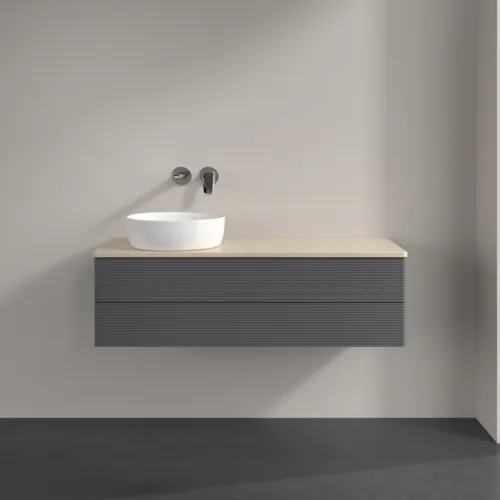 Bild von VILLEROY BOCH Antao Waschbeckenunterschrank, 2 Auszüge, 1200 x 360 x 500 mm, Front mit Struktur, Anthracite Matt Lacquer / Botticino #K22113GK