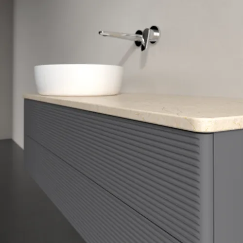 Bild von VILLEROY BOCH Antao Waschbeckenunterschrank, 2 Auszüge, 1200 x 360 x 500 mm, Front mit Struktur, Anthracite Matt Lacquer / Botticino #K22113GK