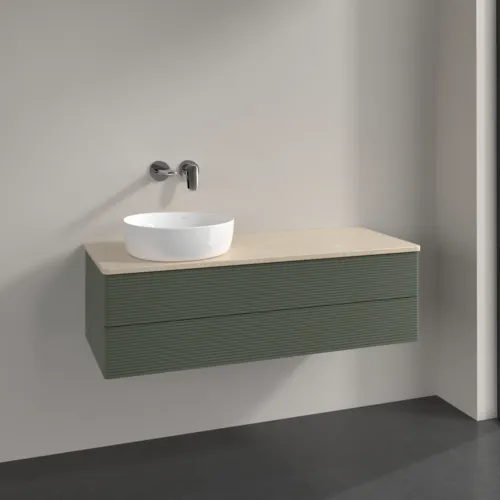 Bild von VILLEROY BOCH Antao Waschbeckenunterschrank, 2 Auszüge, 1200 x 360 x 500 mm, Front mit Struktur, Leaf Green Matt Lacquer / Botticino #K22113HL
