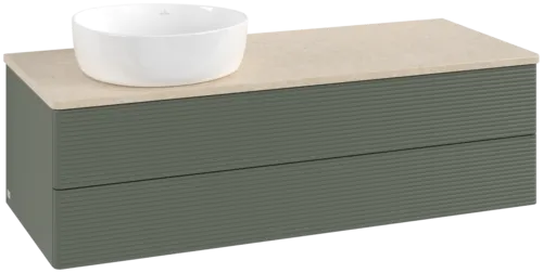 Bild von VILLEROY BOCH Antao Waschbeckenunterschrank, 2 Auszüge, 1200 x 360 x 500 mm, Front mit Struktur, Leaf Green Matt Lacquer / Botticino #K22113HL