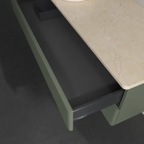 Bild von VILLEROY BOCH Antao Waschbeckenunterschrank, 2 Auszüge, 1200 x 360 x 500 mm, Front mit Struktur, Leaf Green Matt Lacquer / Botticino #K22113HL