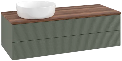 Bild von VILLEROY BOCH Antao Waschbeckenunterschrank, 2 Auszüge, 1200 x 360 x 500 mm, Front mit Struktur, Leaf Green Matt Lacquer / Warm Walnut #K22112HL