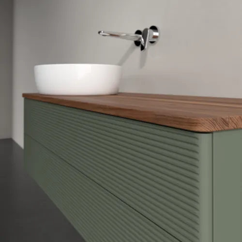 Bild von VILLEROY BOCH Antao Waschbeckenunterschrank, 2 Auszüge, 1200 x 360 x 500 mm, Front mit Struktur, Leaf Green Matt Lacquer / Warm Walnut #K22112HL