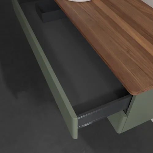 Bild von VILLEROY BOCH Antao Waschbeckenunterschrank, 2 Auszüge, 1200 x 360 x 500 mm, Front mit Struktur, Leaf Green Matt Lacquer / Warm Walnut #K22112HL