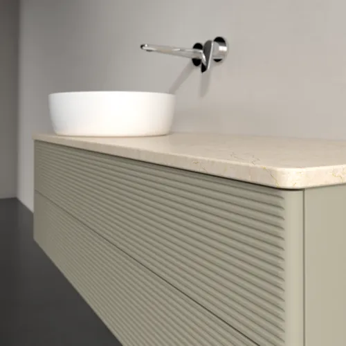 Bild von VILLEROY BOCH Antao Waschbeckenunterschrank, 2 Auszüge, 1200 x 360 x 500 mm, Front mit Struktur, Stone Grey Matt Lacquer / Botticino #K22113HK