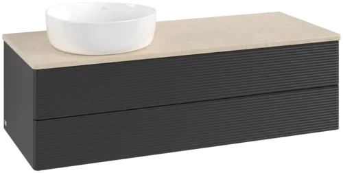 Bild von VILLEROY BOCH Antao Waschbeckenunterschrank, 2 Auszüge, 1200 x 360 x 500 mm, Front mit Struktur, Black Matt Lacquer / Botticino #K22113PD